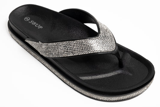 Bebe-01 Rhinestone Sandals with a Slip-on Style