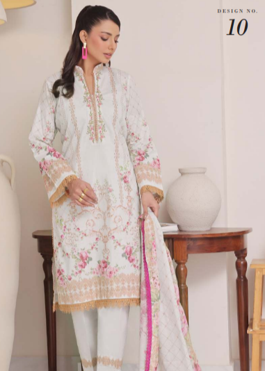 Woman wearing a white embroidered dress with a pink dupatta in a room setting.
