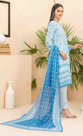 Woman wearing a light blue traditional outfit with a matching dupatta in a minimalistic setting.