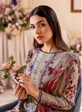 Woman holding flowers in a decorated indoor setting