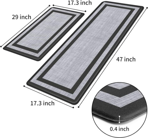 Mattitude Kitchen Mat 2 PCS Cushioned Anti-Fatigue Non-Skid Waterproof Rugs Black and Gray - Image 4